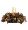 Centro de Mesa Navideño Alargado Beige con 3 Velas 60cm - Follajes Preservados, Canela y Nueces