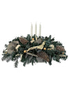 Centro de Mesa Navideño Alargado Blanco con 3 Velas 60cm - Follajes Preservados, Galatea y Abanicos