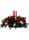 Centro de Mesa Navideño Alargado Rojo con 3 Velas 60cm - Follajes Preservados, Berries y Hortensias
