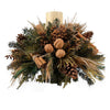 Centro de Mesa Navideño Redondo Beige con 1 Vela 40cm - Follajes Preservados, Canela y Nueces