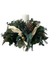 Centro de Mesa Navideño Redondo Blanco con 1 Vela 40cm - Follajes Preservados, Galatea y Abanicos