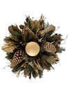 Centro de Mesa Navideño Redondo Dorado con 1 Vela 40cm - Follajes Preservados, Alcachofas y Atados