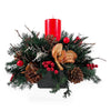 Centro de Mesa Navideño Redondo Rojo con 1 Vela 40cm - Follajes Preservados, Berries y Manzanas