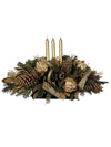 Centro de Mesa Navideño Alargado Dorado con 3 Velas 60cm - Follajes Preservados, Alcachofas y Atados